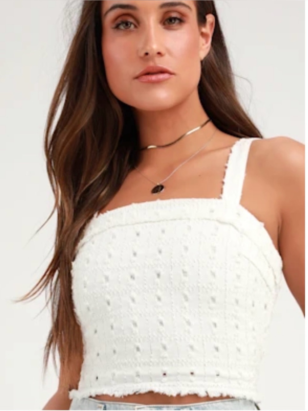 Lulu's White Textured Square-Neck Tank